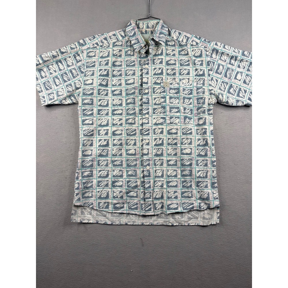 Vintage PCH Pacific Coast Highway Mens Short Sleeve Abstract Print Shirt Blue M